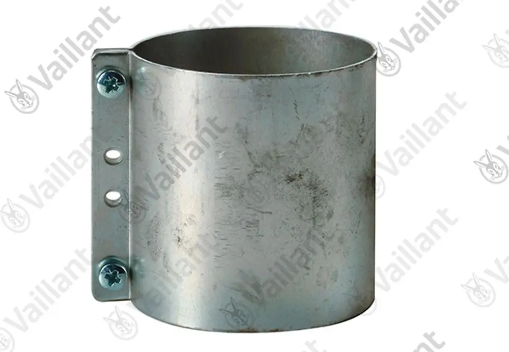 Metallische Halterung von Vaillant mit einer U-Form und Befestigungslöchern auf der Seite, geeignet zur Montage von Rohren oder Geräten.